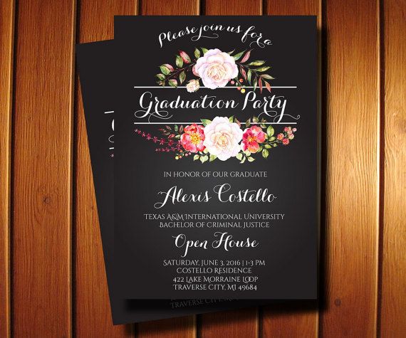 floral graduation invitation printable floral chalkboard grad