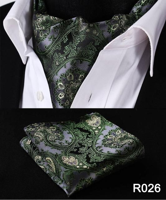 Pocket Square Wedding Floral Plaid Polka Dot Men Ascot Tie Handkerchief Set