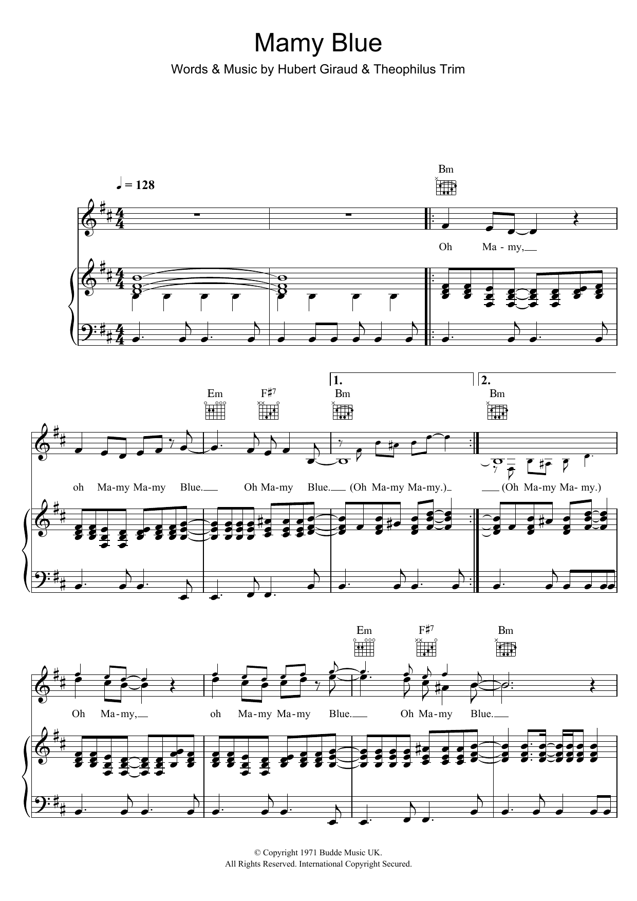 download piano vocal guitar sheet music to mamy blue by roger sheet music direct us