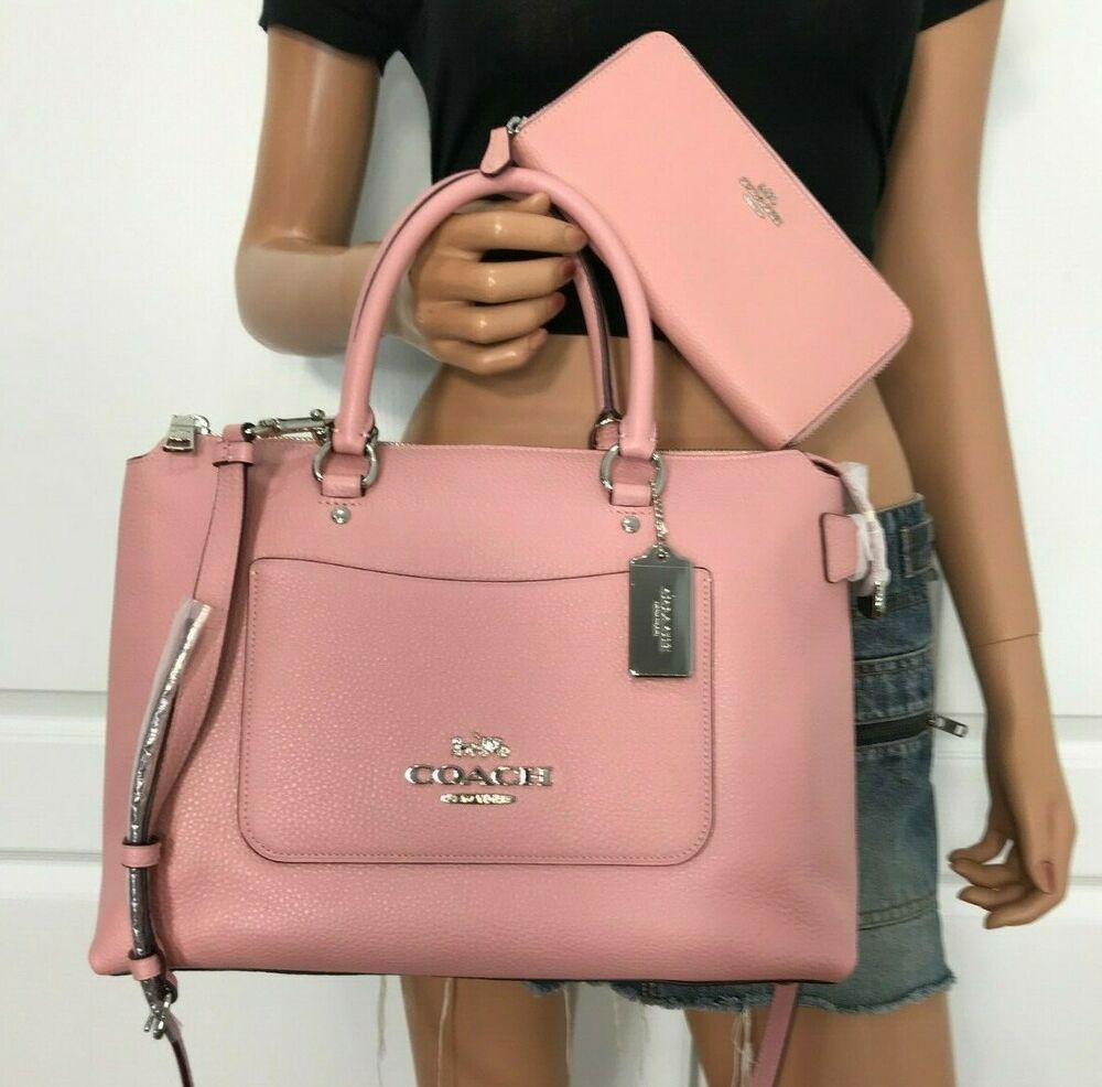 Coach F31467 Pink Petal Pebble Leather Satchel Tote Shoulder Bag Handbag $398