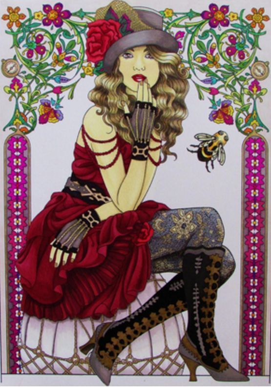 Coloring Book For Adult Steampunk Fashions Designs Anti Stress And Relax Therapy