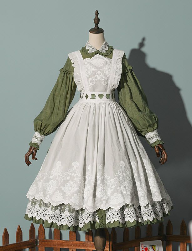 Without Heart Pockets OP + Apron Set: ZJ Story -Ailisi 3.0- Vintage Classic Lolita OP Dress + Apron Set Old Fashion Dresses, Fancy Dresses, Pretty Dresses, Beautiful Dresses, Fashion Outfits, Dresses Cottagecore, Classic Dresses, Classic Outfits, Dresses With Sleeves