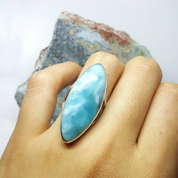 Larimar Sterling Silver Ring Handmade Ring Fashion Ring Woman Ring Birthstone Ring 925 Sterling Silver Gift Ring Statement Ring