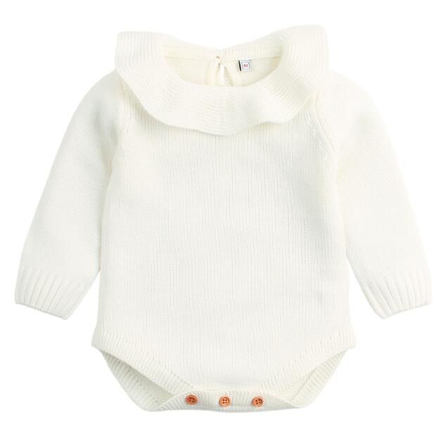Long Sleeve Ruffle Romper - White / 9M