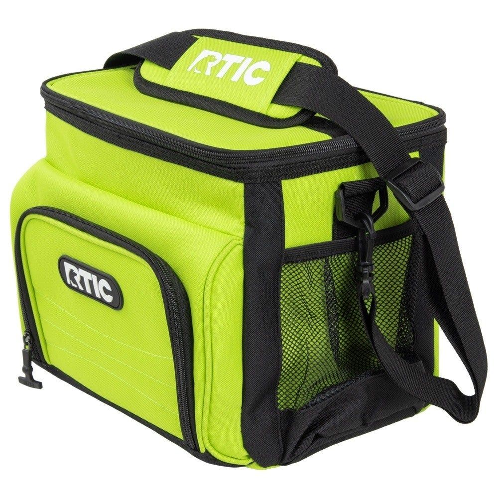 The RTIC Day Cooler has plenty of room to store what you need to keep cold for up to 24 hours. The outside is made of heavy-duty polyester & the inside utilizes a high density insulation. We recommend using RTIC Ice Packs to keep items cold. If you choose to use ice in your cooler we recommend putting loose ice in a plastic bag to avoid leaks. Includes an adjustable shoulder strap for carrying comfort. This cooler bag has two places to store water bottles, extra snacks and small gear—a zippered Soft Cooler, Cooler Bag, Soft Sided Coolers, Rtic, Shopping Day, Lime Green, Shoulder Strap, Straps, Ice Packs