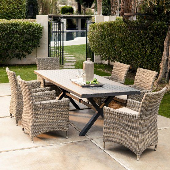 Belham Living Bella All Weather Wicker 7 Piece Patio Dining Set Seats 6 Patio Dining Set Patio Set Wicker Dining Set
