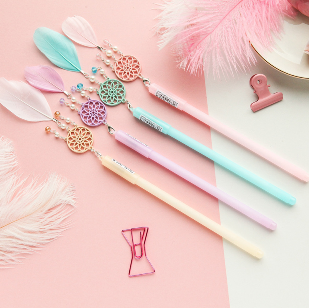 Dreamcatcher Feather Pendant Neutral Pens Kawaii Crystal Gel Pen Stationery Gift
