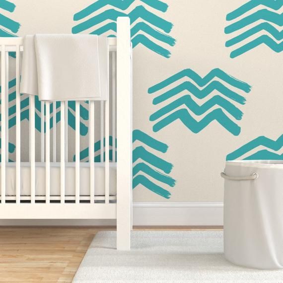 Boho Mountain Wallpaper - Mountains Turquoise Cream By Juliaschumacher- Custom Printed Removable Self Adhesive Wallpaper Roll by Spoonflower
