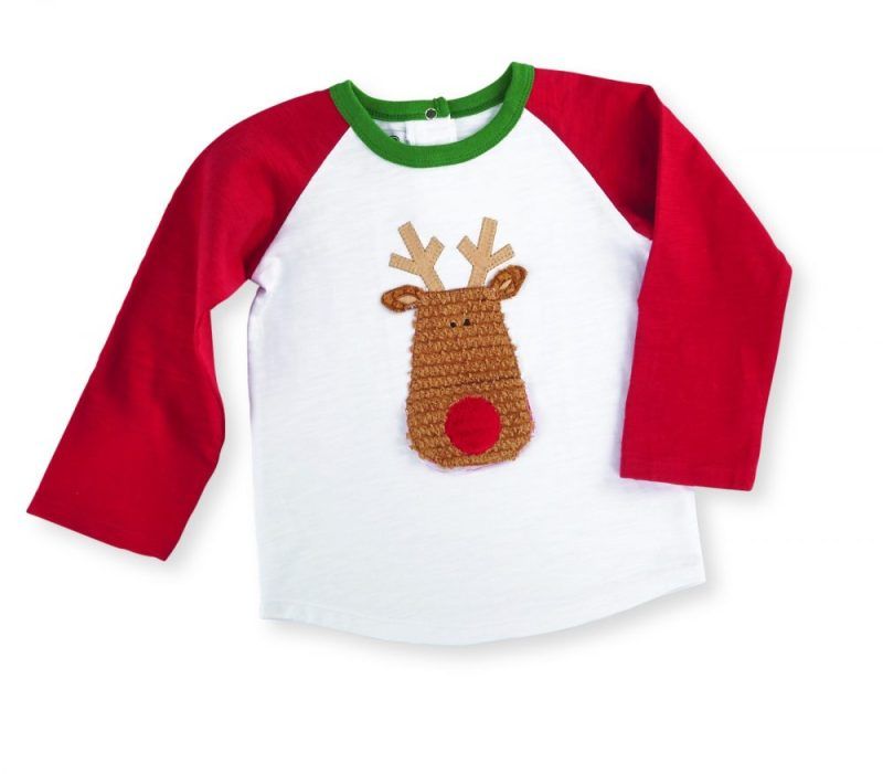 Mud Pie Little Boys Reindeer Long Sleeve Raglan Christmas T-Shirt 12//18M