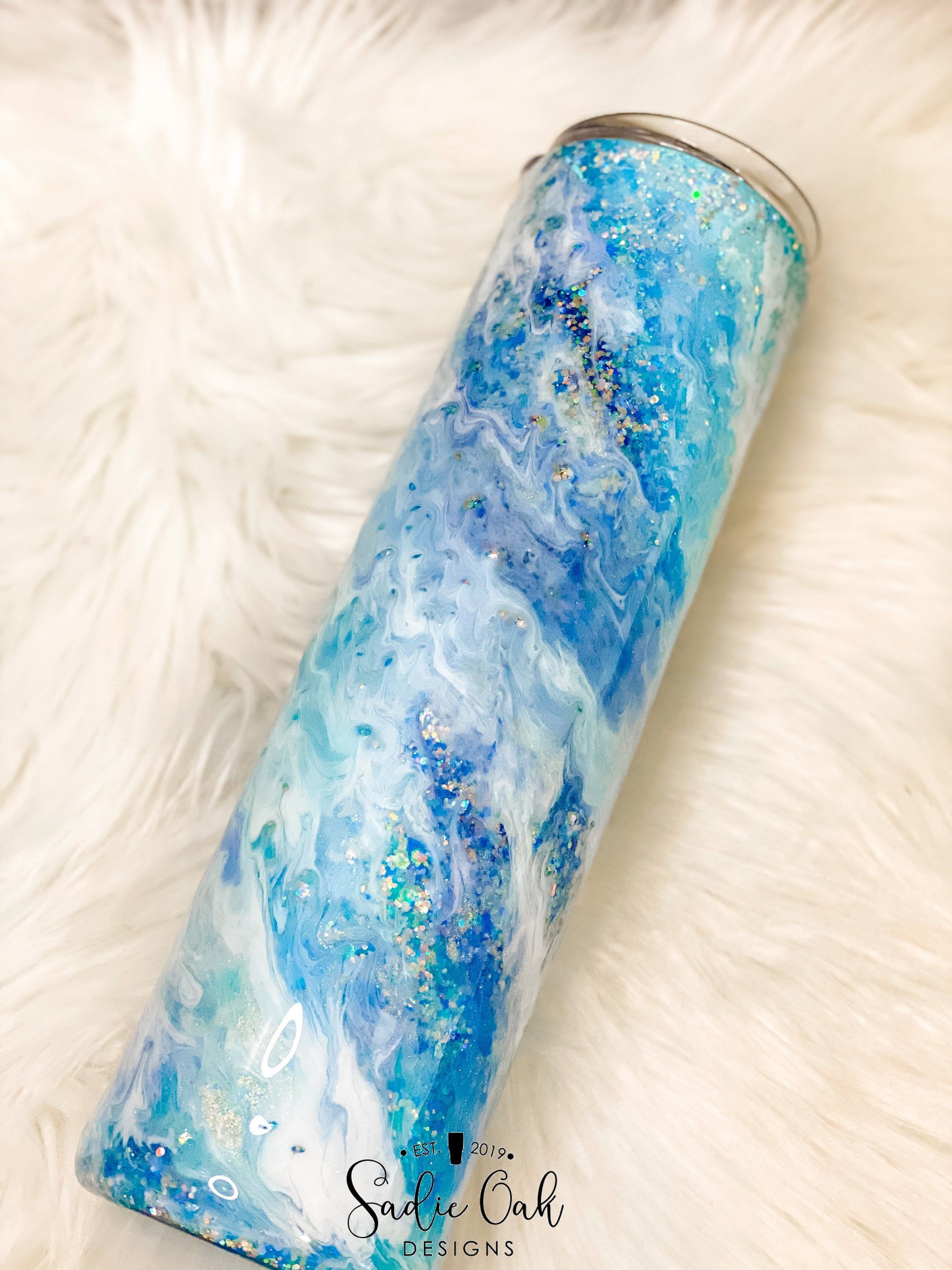 Glitter swirl tumbler, marble travel mug, coffee cup, best friend birthday gift, Mother's Day gift, monogram glitter tumbler, beach cup