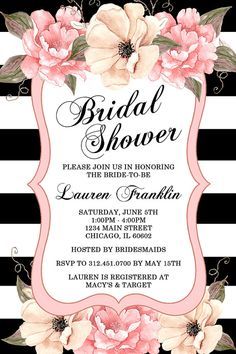 Peony Fl Bridal Shower Invitation Black And White Peonía Despedida De Soltera Invitación Acuarela Por Honeyprint