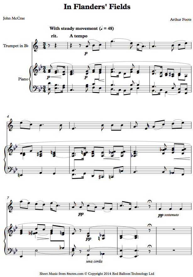 foote in flanders fields sheet music for trumpet remembrance in flanders fields sheet music