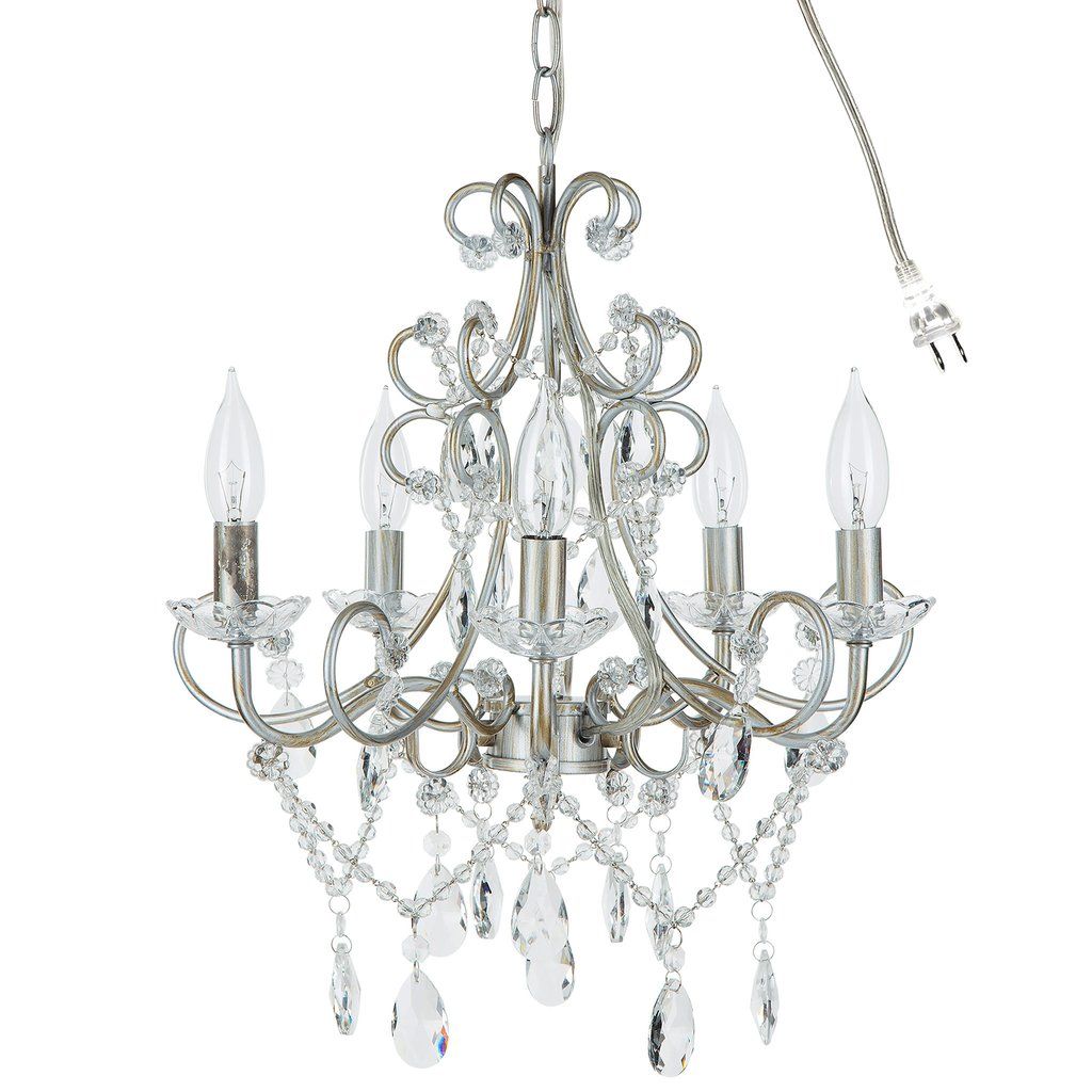 Amalfi Decor 5 Light LED Crystal Beaded Chandelier, Mini Wrought Iron K9 Glass Pendant Light Fixture Vintage Nursery Kids Room Dimmable Plug in Amalfi Decor 5 Light LED Crystal Beaded Chandelier, Mini Wrought Iron K9 Glass Pendant Light Fixture Vintage Nursery Kids Room Dimmable Plug in