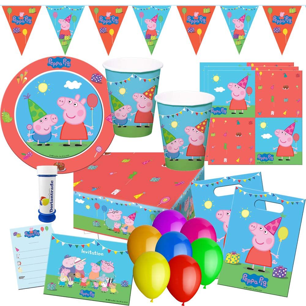 PEPPA WUTZ PIG Party Set Teller Becher Servietten Tischdecke Kinder Geburtstag