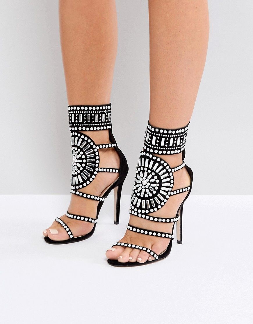 Public Desire Cleopatra Embellished Heeled Sandals – Black ...