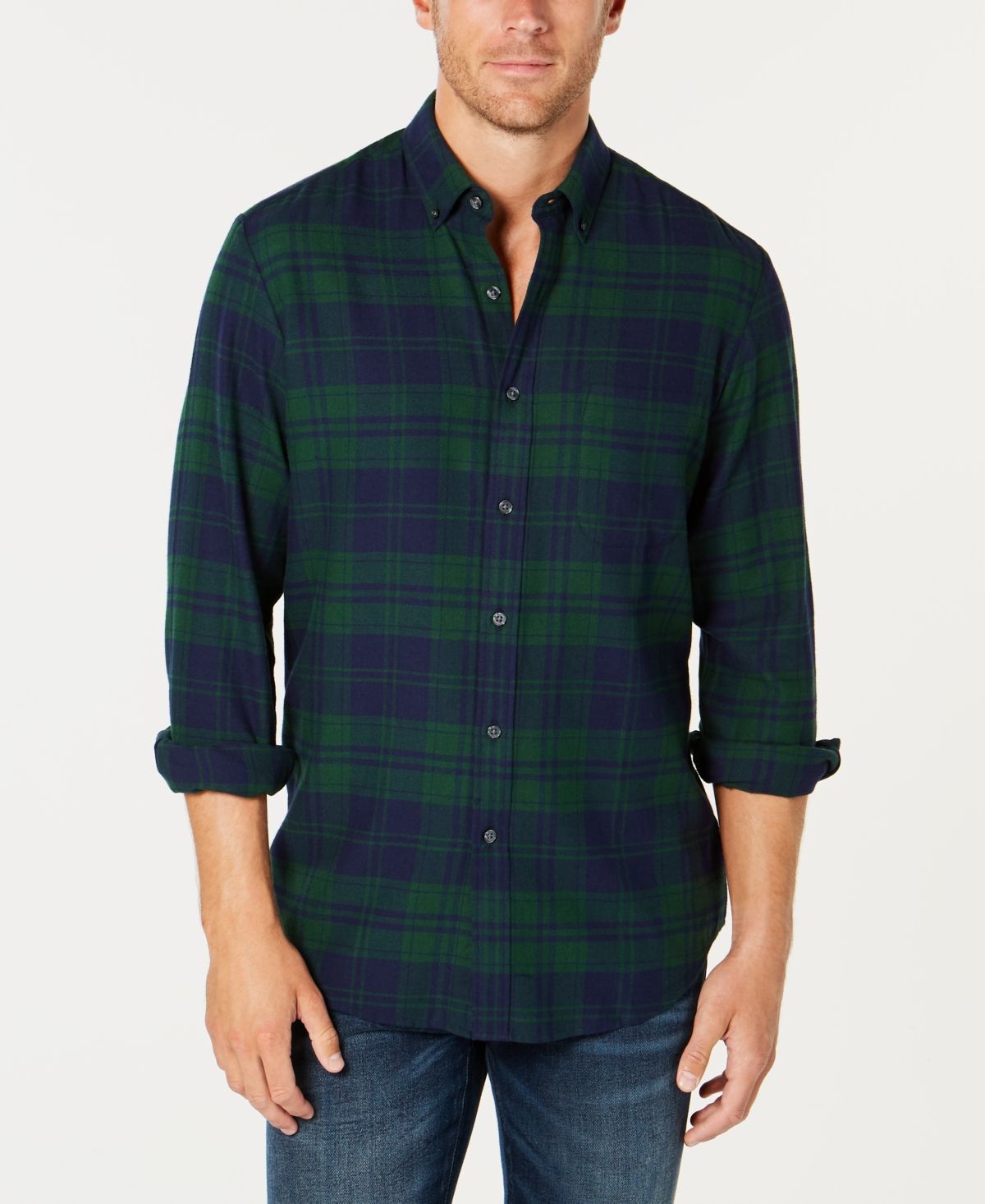 Jofemuho Mens Button Down Long Sleeve Checkered Washed Denim Casual Slim Shirt Top