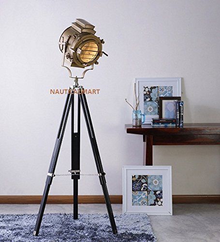 Nauticalmart Designer Beautiful Sheesham Wood And Brass Finish Tripod Floor Lamp Brass Floor Lamp Tripod Floor Lamps Antique Floor Lamps