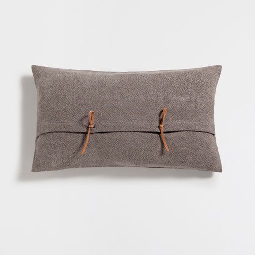 Brown Linen Cushion Cover With Knot Button Upholstery Cushions