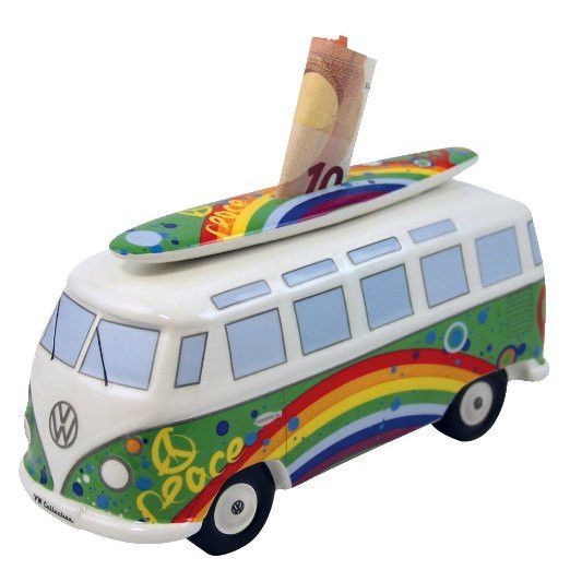 VW Bus Money Bank with Surfboard-Peace & Love #surfsup
