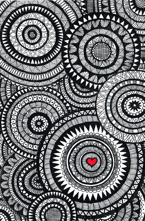 Black And White Zentangle Circle Collage Patterns Doodle Art