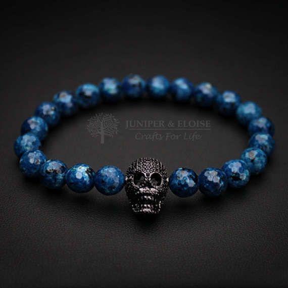 Skull Bracelet Mens Blue Womens Gemstone Skull Bracelet Mens Blue Womens Gemstone