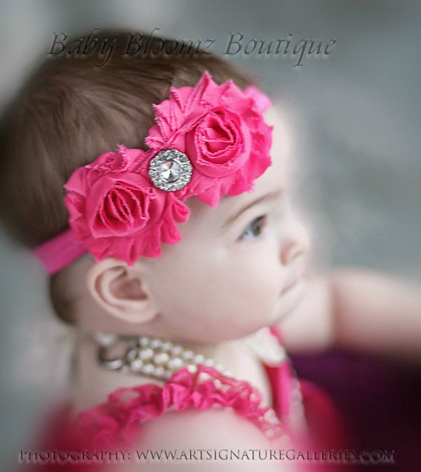 Baby Girl Headband Hairband Pink Double Bow Pink Flower