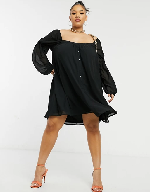 In The Style Plus x Lorna Luxe mini swing dress with button detail in