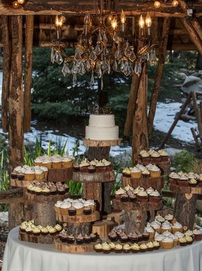 2 Tiered Wedding Cake With Cupcakes Is An Alternative To A Multi At Hidden Creek Lodge Love The Rustic Stand 2 Tiered Wedding Cake With Cupcakes Is An Alternative To A Multi At Hidden Creek Lodge Love The Rustic Stand