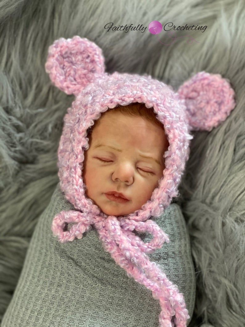 Photo prop. Ready to ship Newborn girl bear bonnet. Pink bear hat. newborn girl prop newborn girl hat