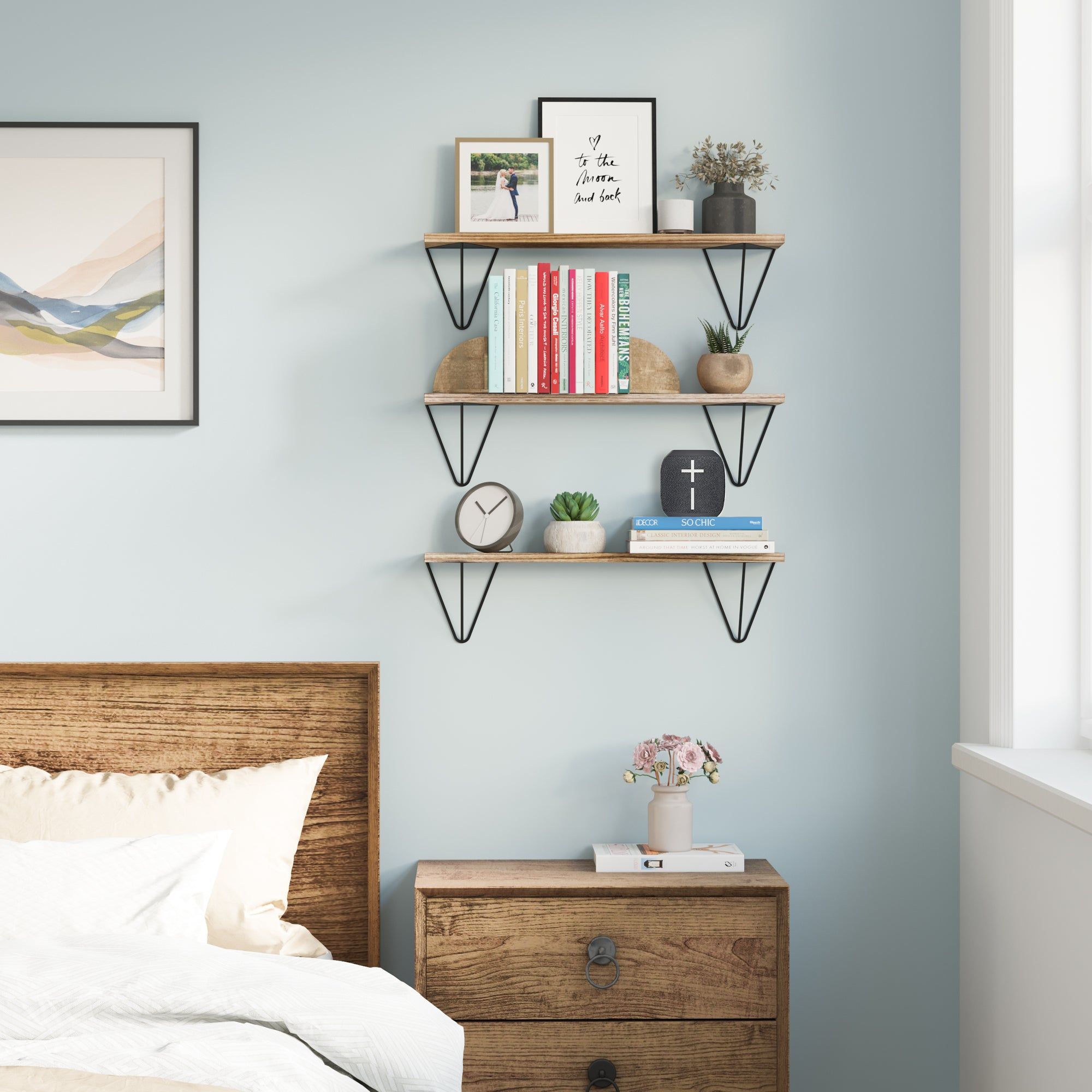 Optimize your living room with Wallniture wall shelves! These wall-mounted book shelves for wall look simple yet decorative and hold plenty. Use your wall space to keep your favorite films, books, CDs and DVDs, fake plants tidy and neat. Colmar shelves for wall will not only fit in living room decor but also upgrade kitchen, bathroom or home office decor. You can always create a modern, boho or rustic wall decor with these wooden shelves. Use Colmar 24" organization shelves as a book shelf, plan Long Floating Shelves, Floating Bookshelves, Wall Bookshelves, Shelves In Bedroom, Bathroom Shelves, Kitchen Shelves, Rustic Wall Shelves, Wall Mounted Shelves, Rustic Wall Decor