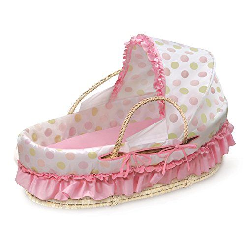 New Woven Palm Clair de Lune Pink Polka Baby Carry Moses Basket Bed Girl Girls