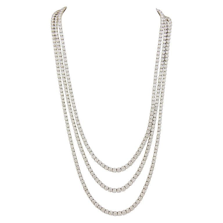 Three Strand Diamond Opera Length Necklace Necklace Jewelry White Three Strand Diamond Opera Length Necklace Necklace Jewelry White