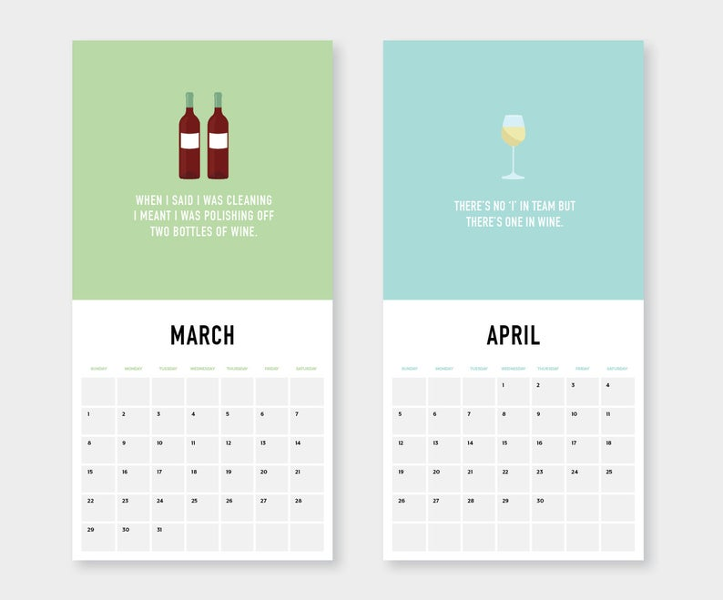2020 Wine Calendar Wall Calendar Wine Theme Calendar Etsy Calendar