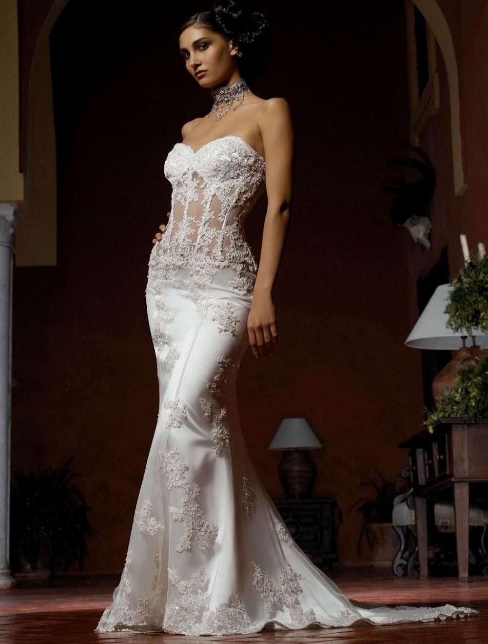 Another Sheer Bodice Wedding Dress Sleek And Form Ing With Lace Another Sheer Bodice Wedding Dress Sleek And Form Ing With Lace Detail