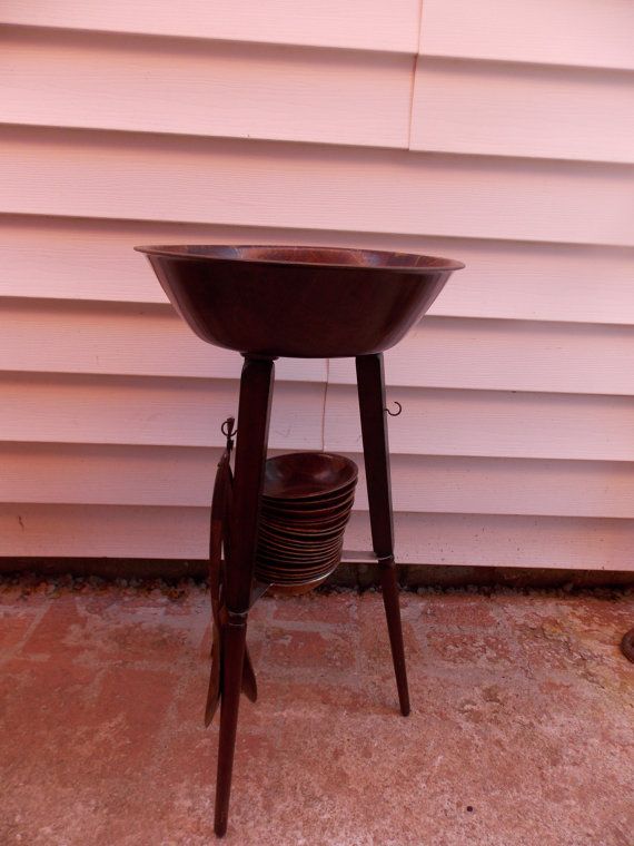 Vintage Gail Craft Large Wooden Salad Bowl Stand With Serving Spoons Vintage Gail Craft Large Wooden Salad Bowl Stand With Serving Spoons 17 Bowls Entertaining Set