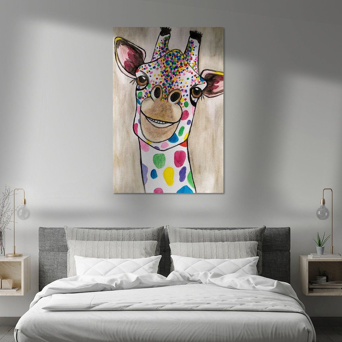 Koop het kunstwerk 'Giraffe Abstract Waterverf in Diverse Kleuren' van Art By Dominic als schilderij op canvas, aluminium dibond, HD Metal, (ingelijste) fotoprint, behang, en meer. Giraffe, Abstract, Tapestry, Canvas, Prints, Home Decor, Art, Products, Summary