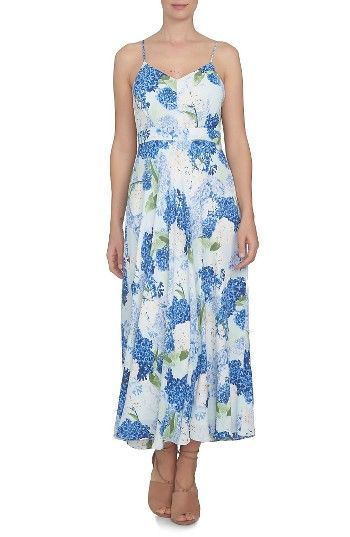 Hydrangea Print A-Line Maxi Dress