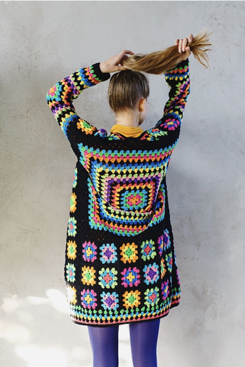 Kaleidoscope Cardigan: Enjoy making this Crochet interactive pattern by The Missing Yarn only on Ribblr with unique tools - available on web & app! Get this pattern now and start crafting! Hooded Cardigan Pattern, Gilet Crochet, Crochet Sweater Pattern Free, Hoodie Pattern, Crochet Square Patterns, Granny Square Crochet, Crochet Designs, Knit Crochet, Kimono Pattern Free