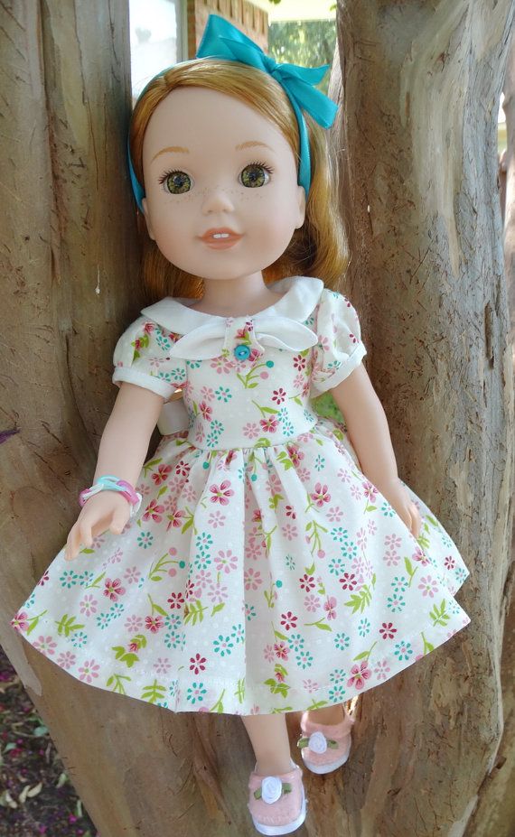 14.5/" Doll Clothes-fit American Girl-Wellie Wishers-Dress-Blue Frozen Sisters
