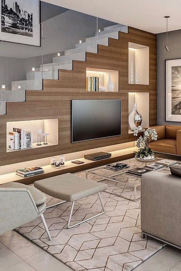 aproveitamento do espaco debaixo da escada painel de tv e nichos iluminados stairs in living room home stairs design modern house design