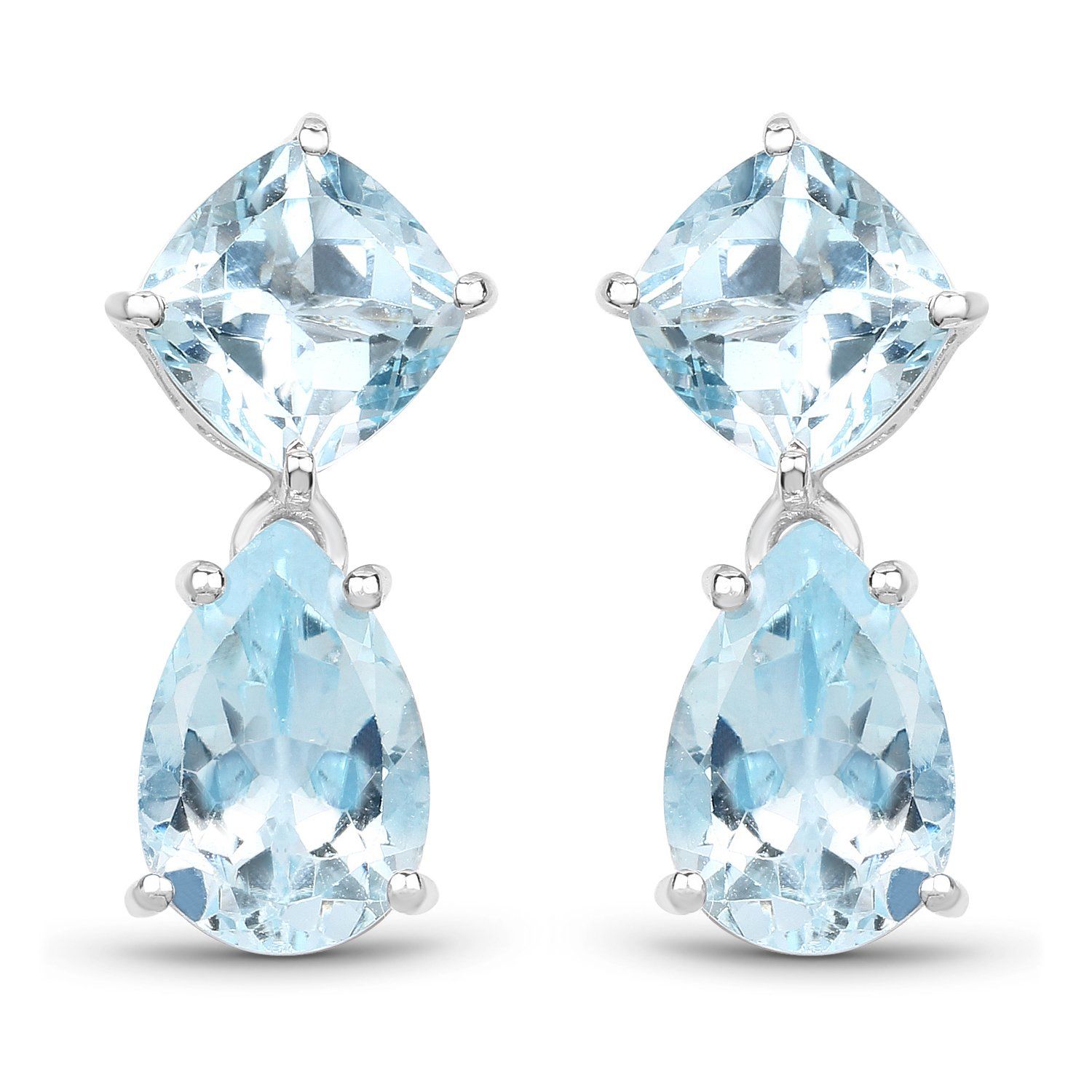 10.44 Carats Genuine Blue Topaz Dangle Earrings Solid .925 Sterling