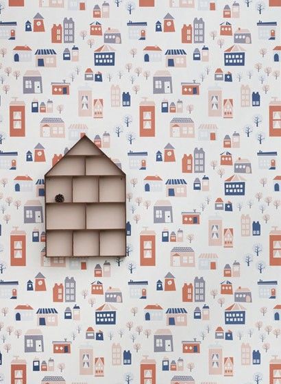 Kindertapete The Village von Ferm Living zeigt Midcentury Hausmotive ... Kindertapete The Village von Ferm Living zeigt Midcentury Hausmotive ...