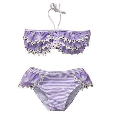 Kids Baby Girls Floral Bikini Suit Swimsuit Swimwear Bathing Swimming Clothes Children Tassle Ruffle Purple