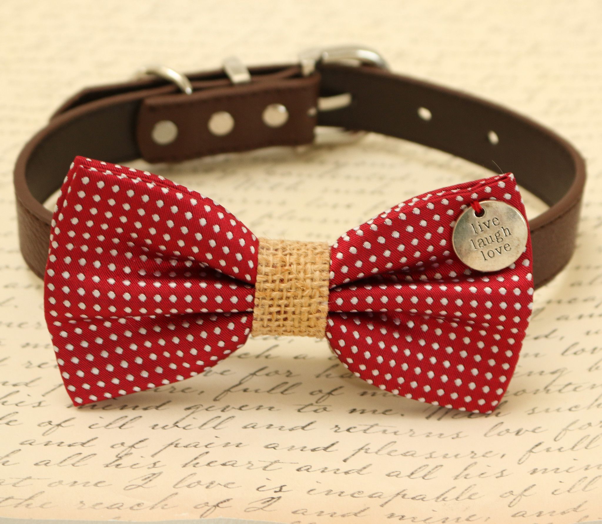 Red Dog Bow Tie Burlap Bow Tie Bow Tie Attached To Brown Dog