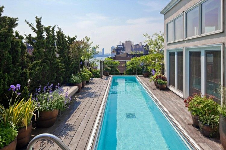 Two Story Penthouse With Stunning Roof Terraces And Swimming Pool In Tribeca Rooftop Pool Amazing Swimming Pools Roof Terrace