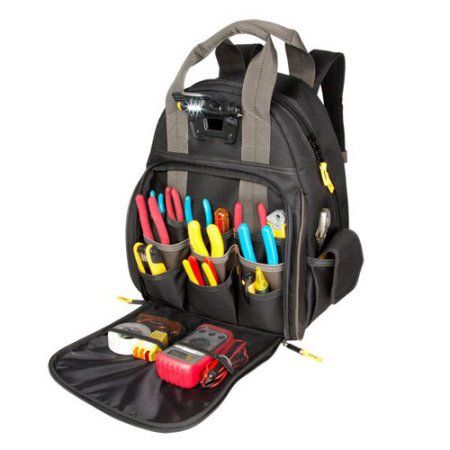 Backpack Tool Bag Lighted Carrier 53 Pocket Organizer For Electricians HVAC Tech