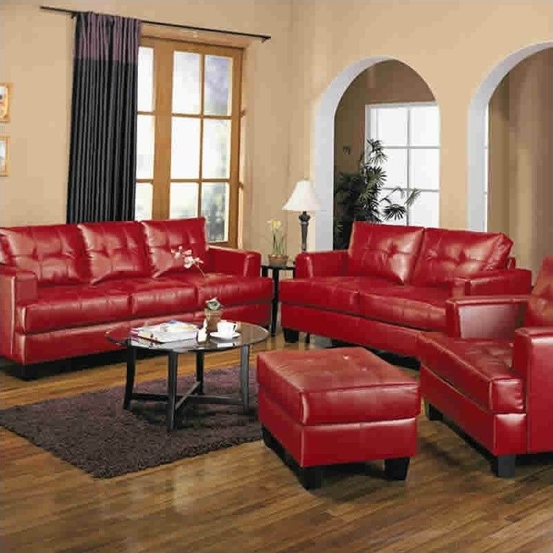 Coaster Samuel Modern Tufted Leather Loveseat In Red 501832 Red Sofa Living Red Sofa Living Room Living Room Leather