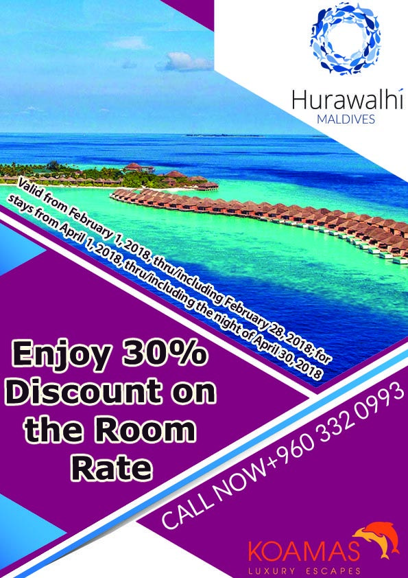 Enjoy 30 discount on the room rate at Hurawalhi Island Resort & Spa Enjoy 30 discount on the room rate at Hurawalhi Island Resort & Spa