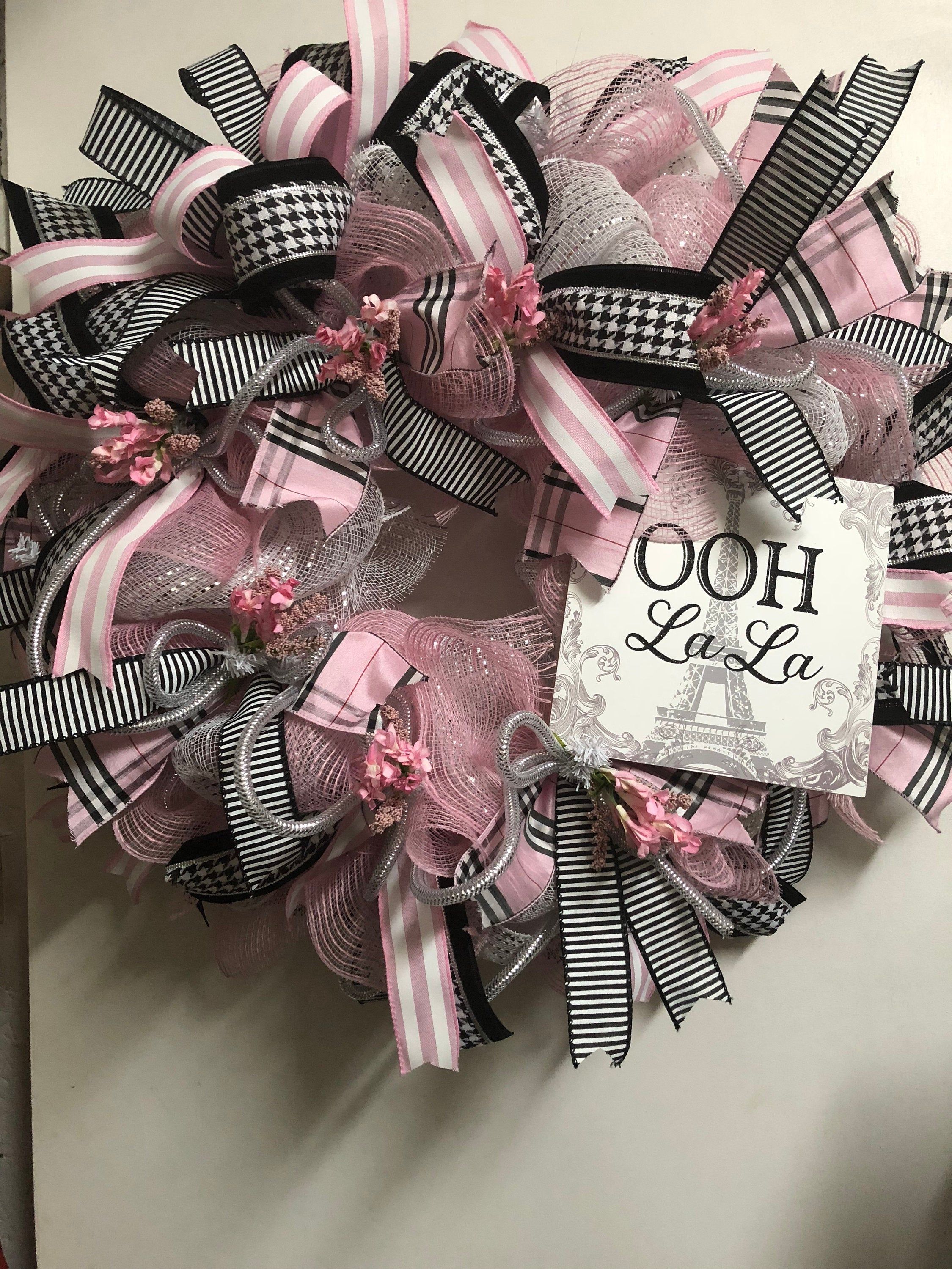 Black and pink Wreath deco mesh wreath, Paris deco Black and pink Wreath deco mesh wreath, Paris deco