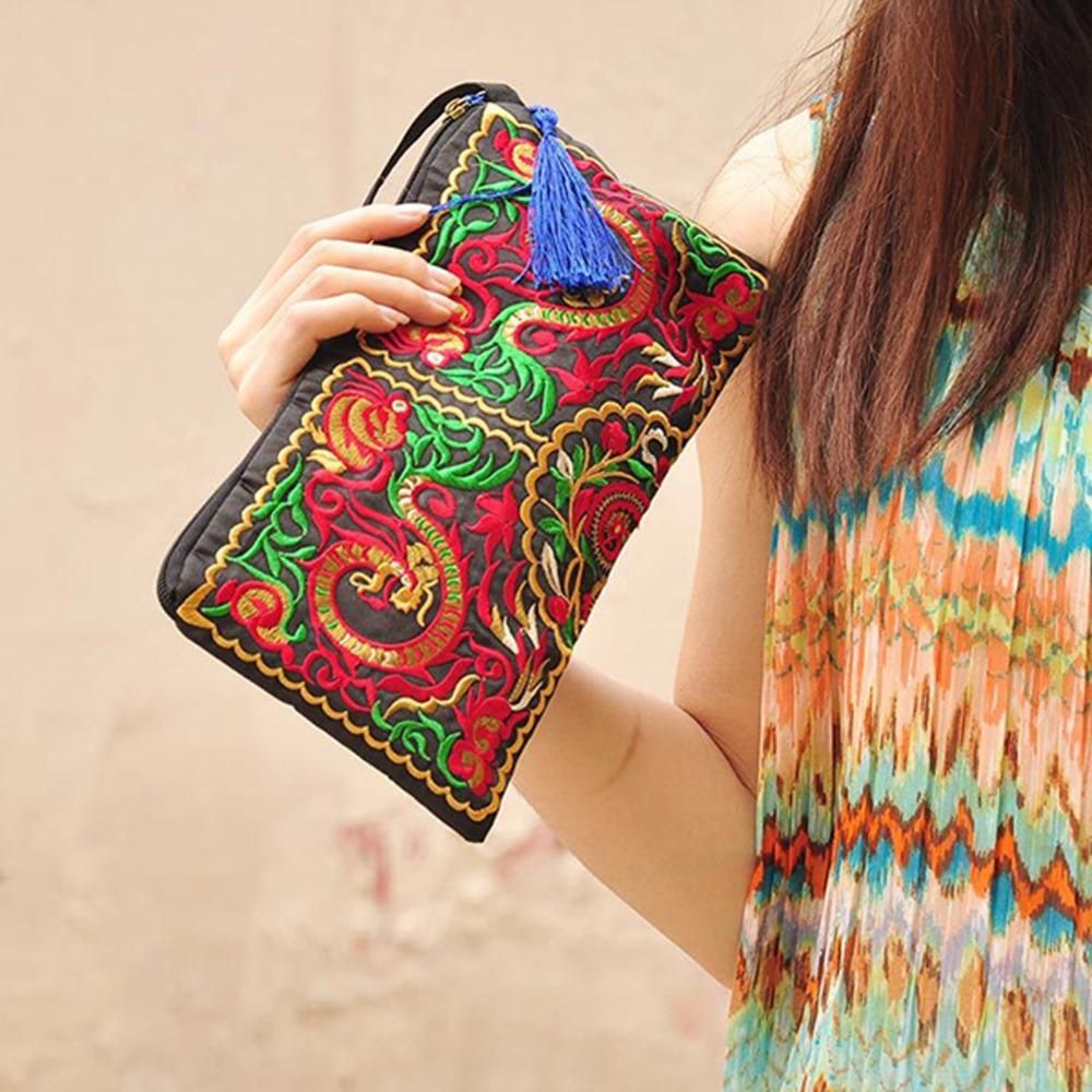 Handmade Boho Chic Clutch Handbag Purse Women Retro Ethnic Premium Boho Chic Clutch Handbags Women Retro Ethnic Embroidered Wristlet Bag Handmade Purse Wallet Storage Bags